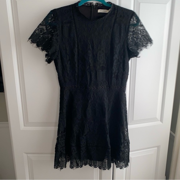 Blu Pepper Black Lace Cocktail‎ Dress Size Medium Lined Back Zip Short Sleeve - Picture 16 of 16